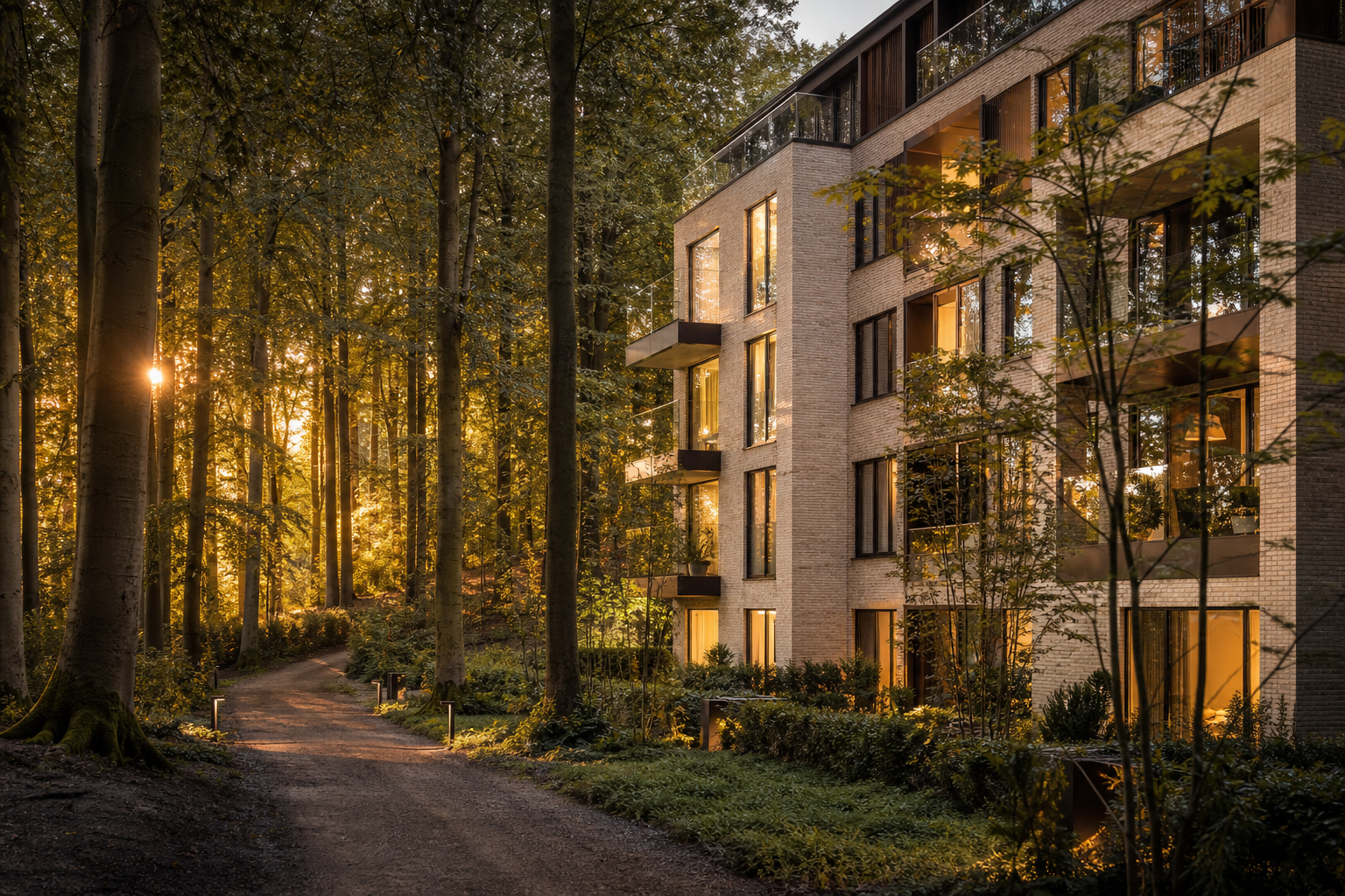 Soignes at the edge of the Sonian Forest, at sunset.